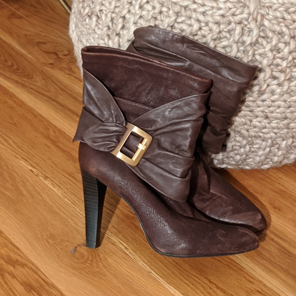 Closet cleanout Brown Ankle Boots with Gold Buckle
